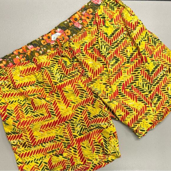 Sundance Shorts Floral Yellow Red Green Pattern Elastic Waist Cotton Size XL